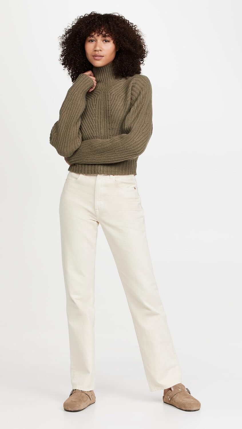 Theory Women's Sculpted Wool Cashmere Sweater Green Olive - Size M MSRP $345
