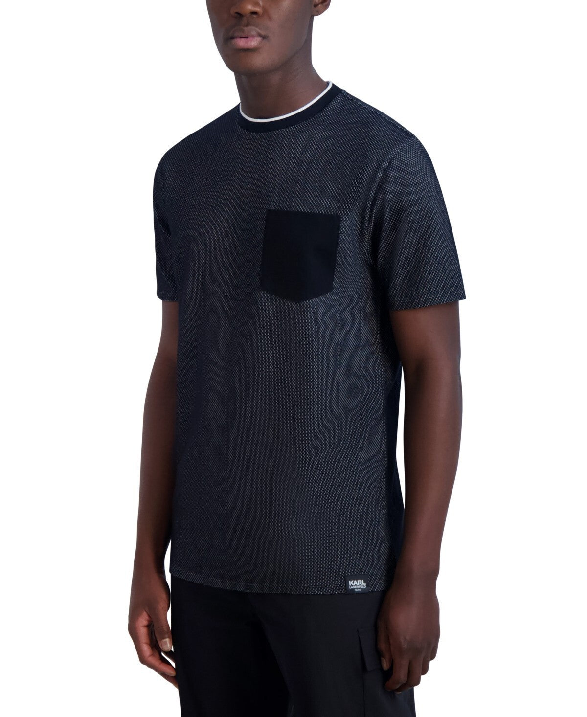 KARL LAGERFELD PARIS Mens Slim-Fit Textured Pocket T-Shirt Black Size L MSRP $59