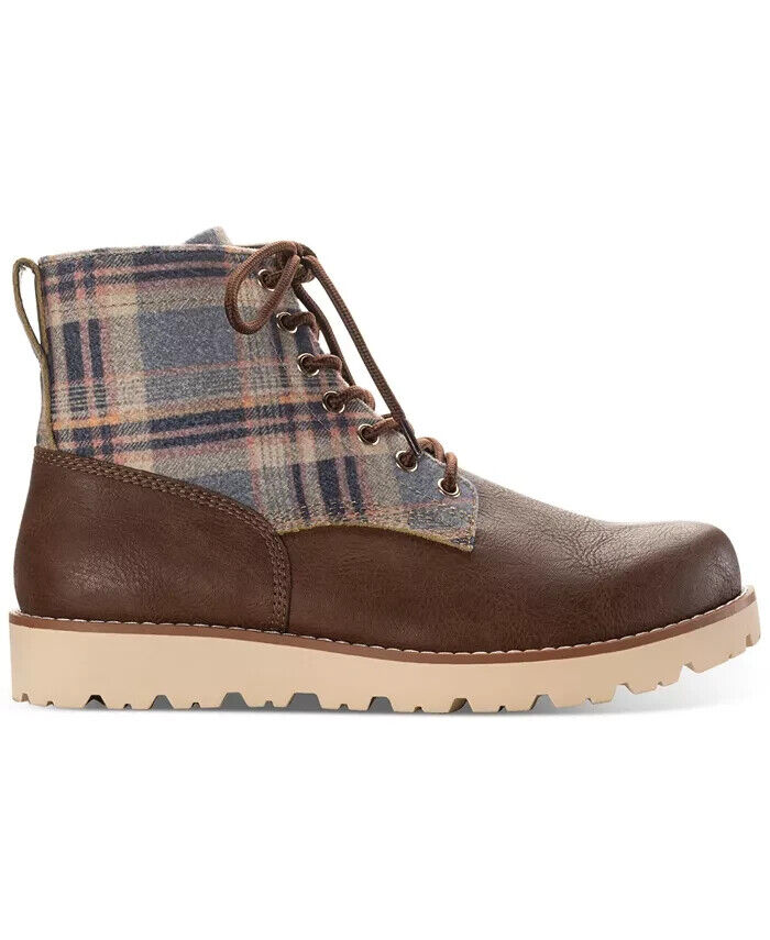 Sun + Stone Men's Wilder Plaid Lug Sole Boots Yellow Brown Plaid 8.5 M