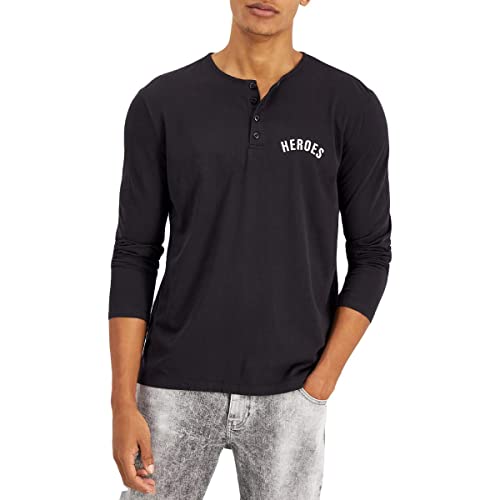 Heroes Motors Mens Malibu Flying Cotton 1/4 Placket Henley Shirt Black Size L
