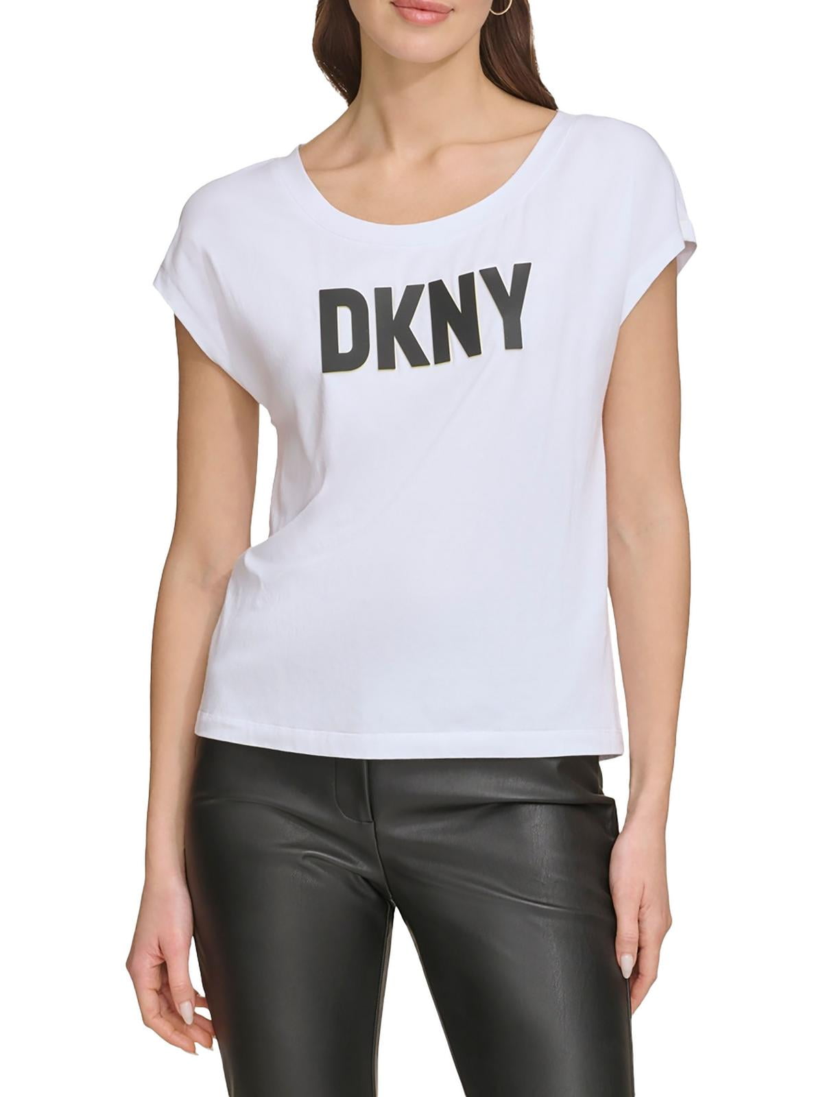 DKNY Womens Logo Cotton Pullover Top White Size XS