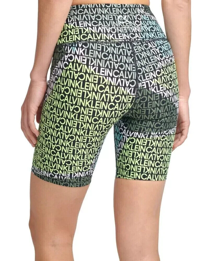 Calvin Klein Performance Logo Printed High Rise Bike Shorts Black Size M MSRP$40
