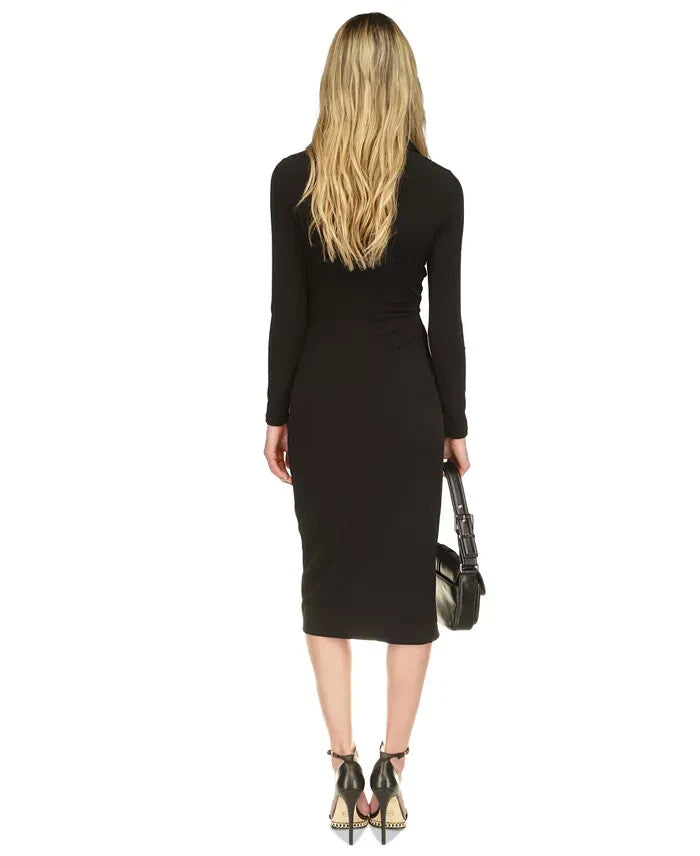 Michael Kors Women's Faux-Leather Trim Midi Dress Black Size XS MSRP $155