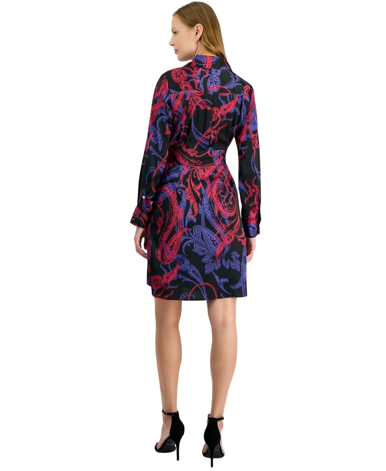 Tahari ASL Women Printed Faux-Wrap Dress DEM643-T4 Black Cobalt Size 2 MSRP $139