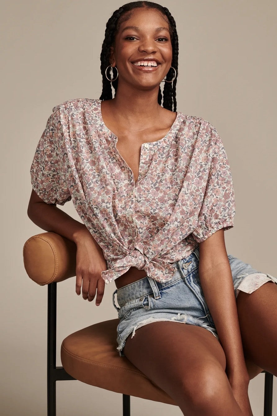 Lucky Brand Womens Printed Cotton Top Smocked blouse Pink Size XXL MSRP $80