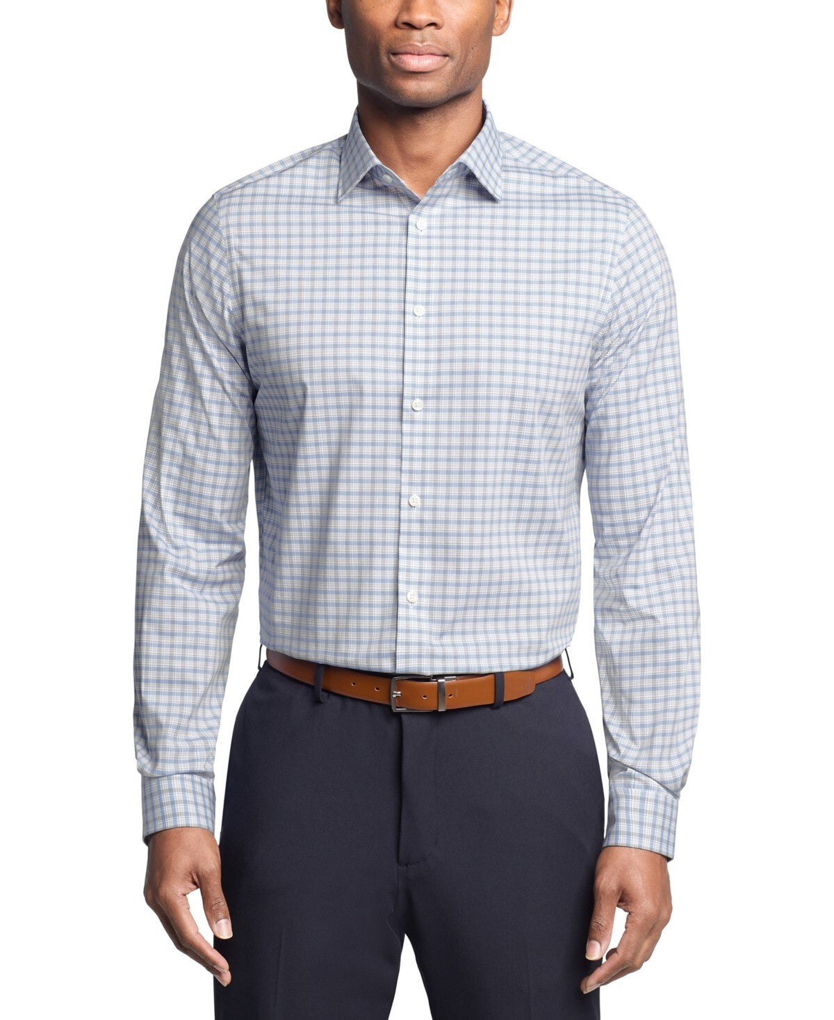 Michael Kors Comfort Stretch Check Dress Shirt Blue Size 18x34/35 MSRP $90