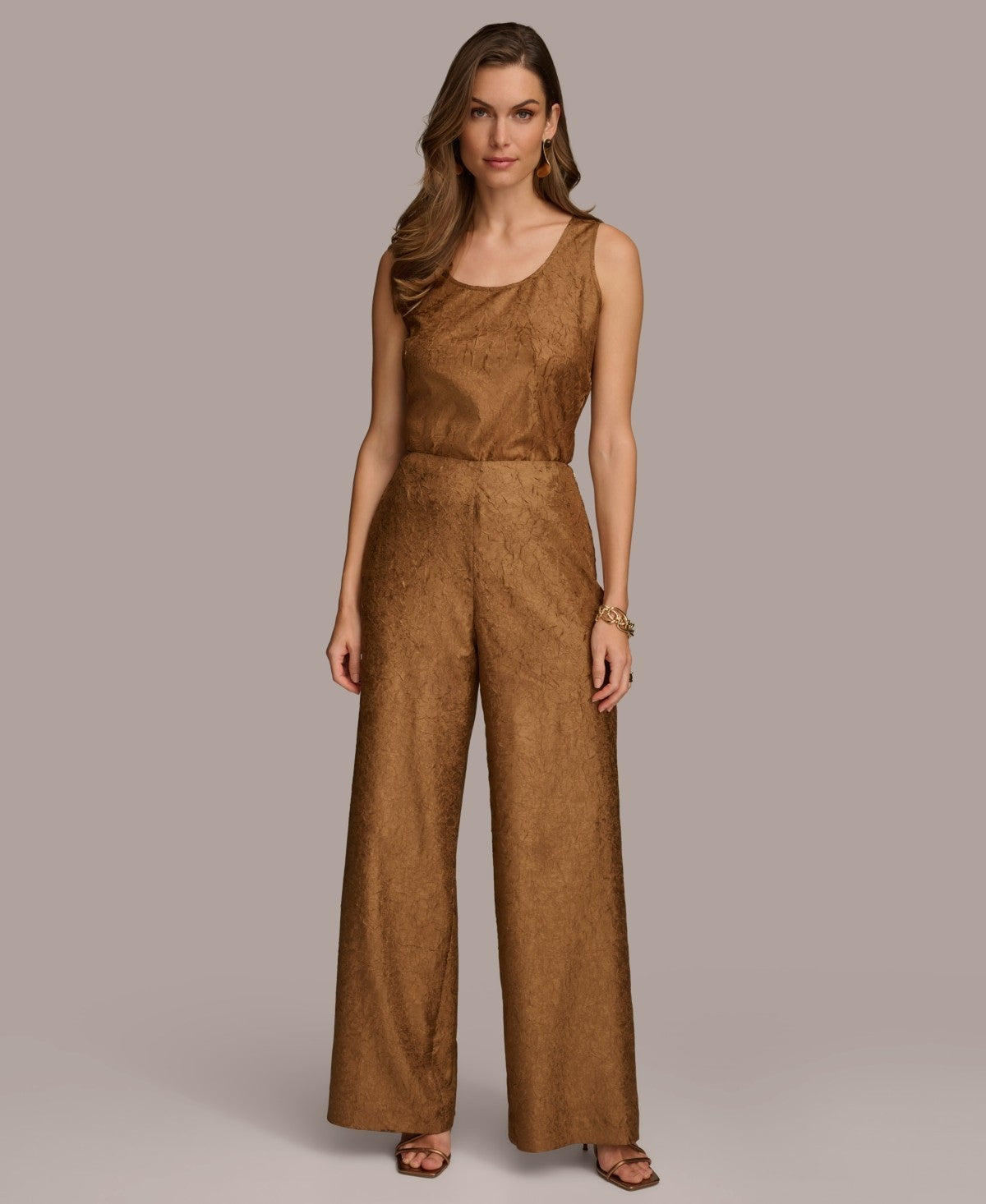 Donna Karan Women's Textured Metallic Scoop-Neck Tank Top Bronze Sz XS MSRP $79