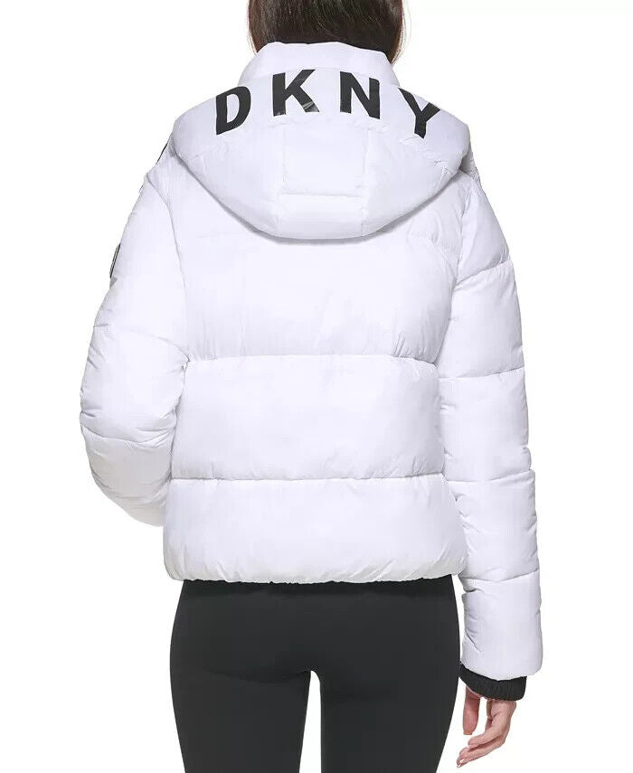DKNY SPORT Women's Logo Puffer Jacket White Size XL MSRP $160