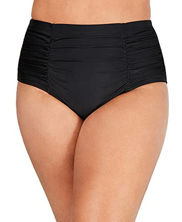 Island Escape Women's South Beach Ruched Hipster Swim Bottom Black Plus Size 18W
