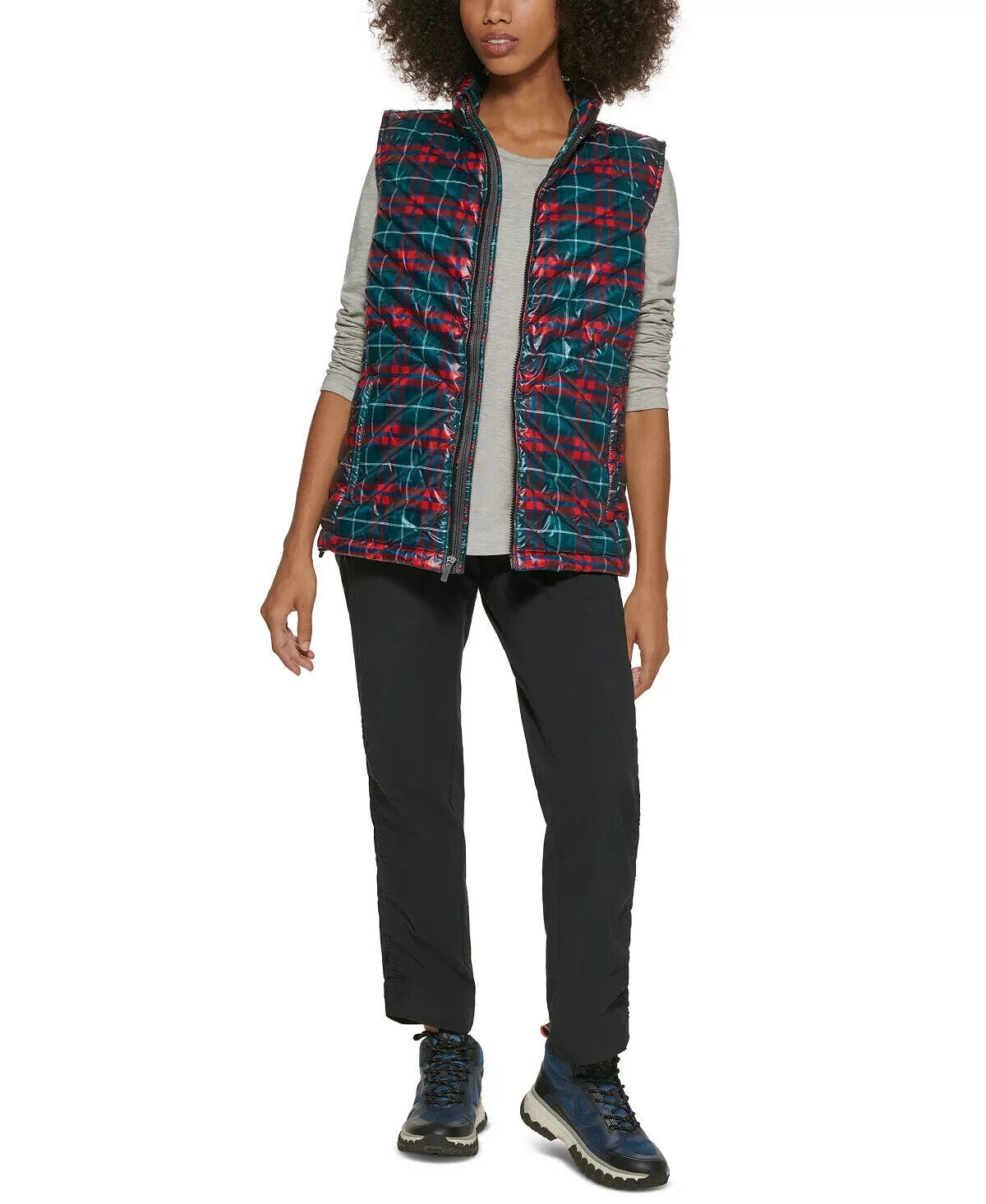 Bass Trooper Plaid Down Fill Packable Insulated Vest Jacket Size S Green Red