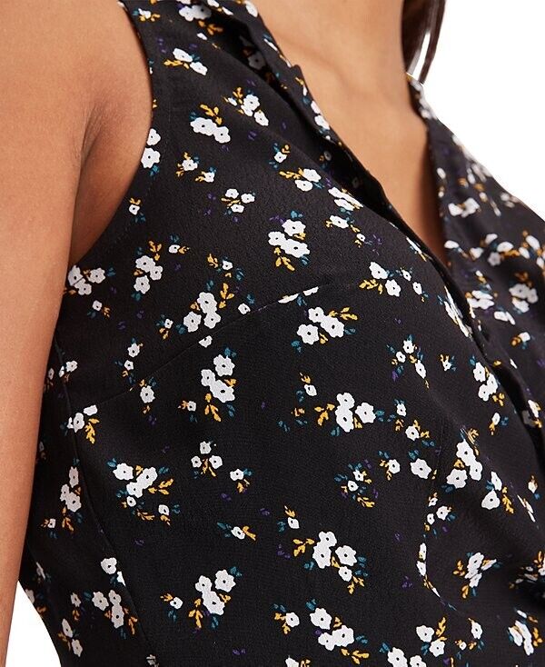 Tommy Jeans Women's Floral-Print Cropped Ruffled Top BLACK Size M MSRP $70