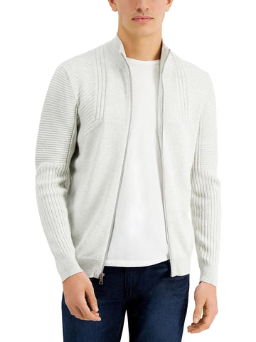 INC Mens Cotton Ribbed Trim Full Zip Sweater Gray Size XXL