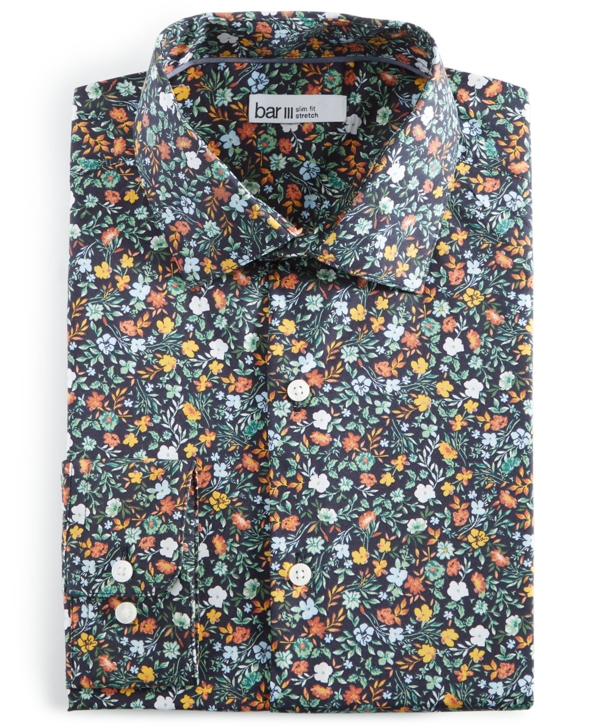Bar Iii Men Slim fit Dress Shirt Shirt Small 14-14.5 Long Sleeve Blue Floral
