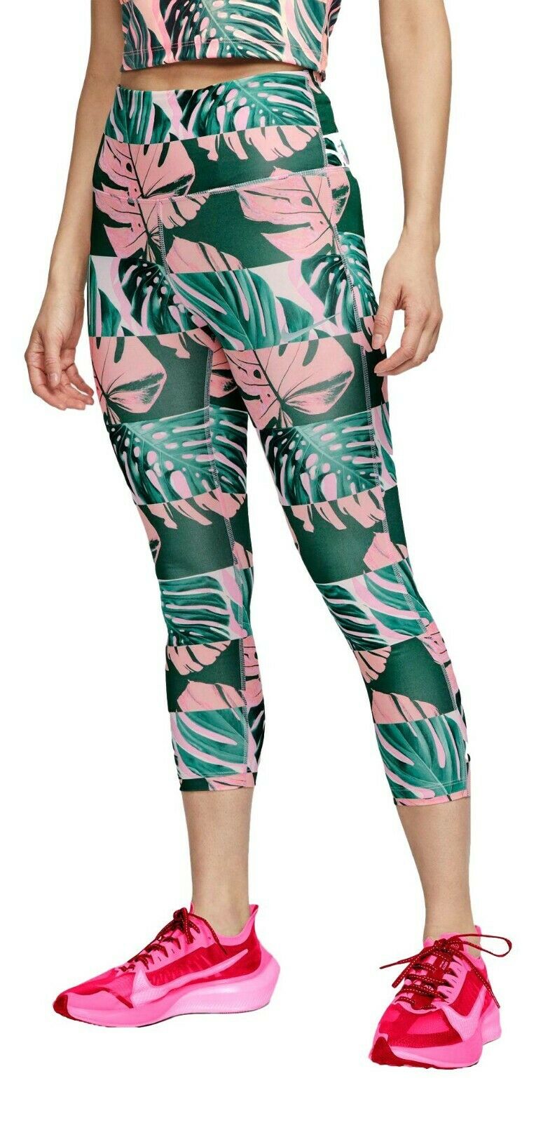 Nike Dry Women's Botanical Print Fast Crop Tight fit Leggings Pink Size S