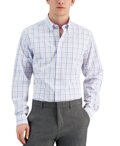 Club Room Men's Slim Fit 4-Way Stretch Dress Shirt Size S Pink White Blue