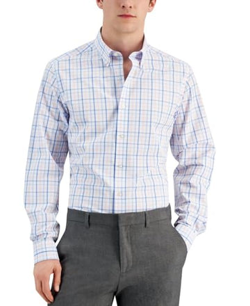Club Room Men's Slim Fit 4-Way Stretch Dress Shirt Size S Pink White Blue