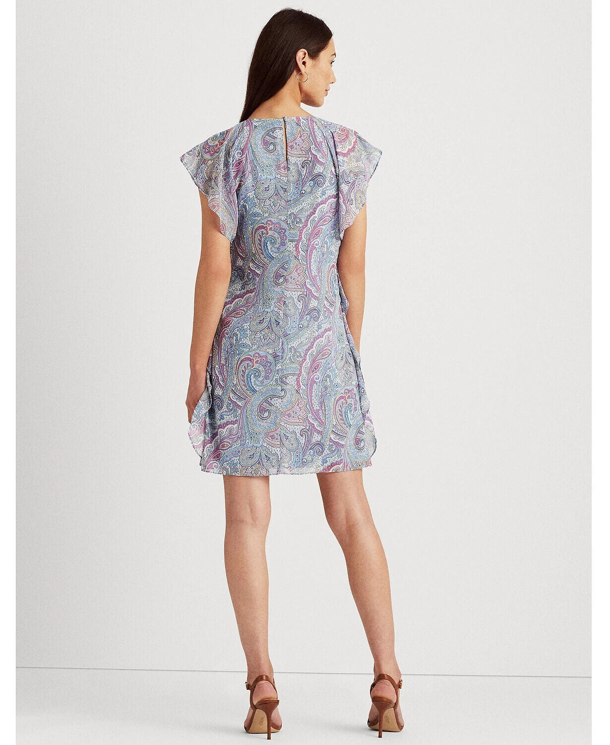 Lauren Ralph Lauren Womens Ruffled Georgette Shift Dress blue Size 16 MSRP $125