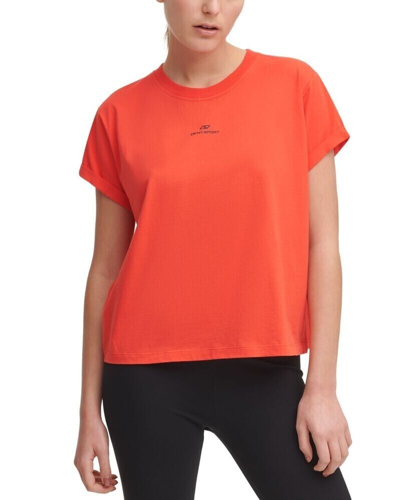 DKNY SPORT Cotton Logo T-Shirt Womens Size XS Orange Red MSRP $30