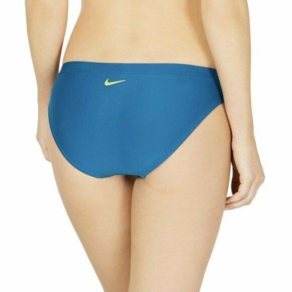 Nike Women Hipster Bikini Bottoms Teal Blue Neon Yellow Logo Size S