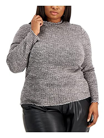 Rebellious One Women Plus Size 1X Trendy Hacci Turtleneck Sweater Black