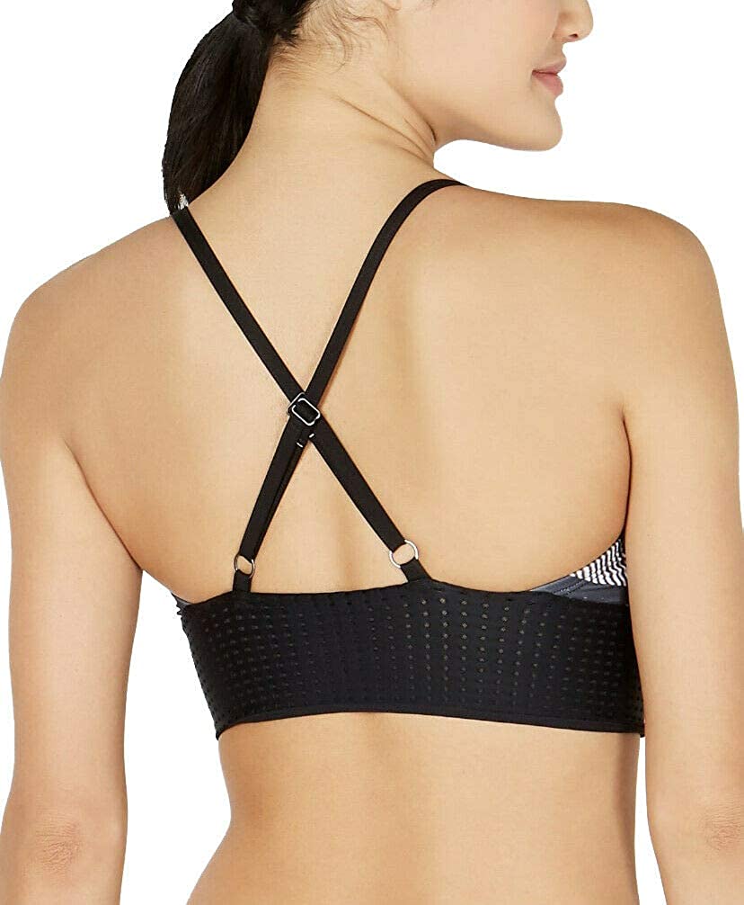 Nike Women's Line Up Printed Cross Back Long Line Bikini Top Size XS Black White