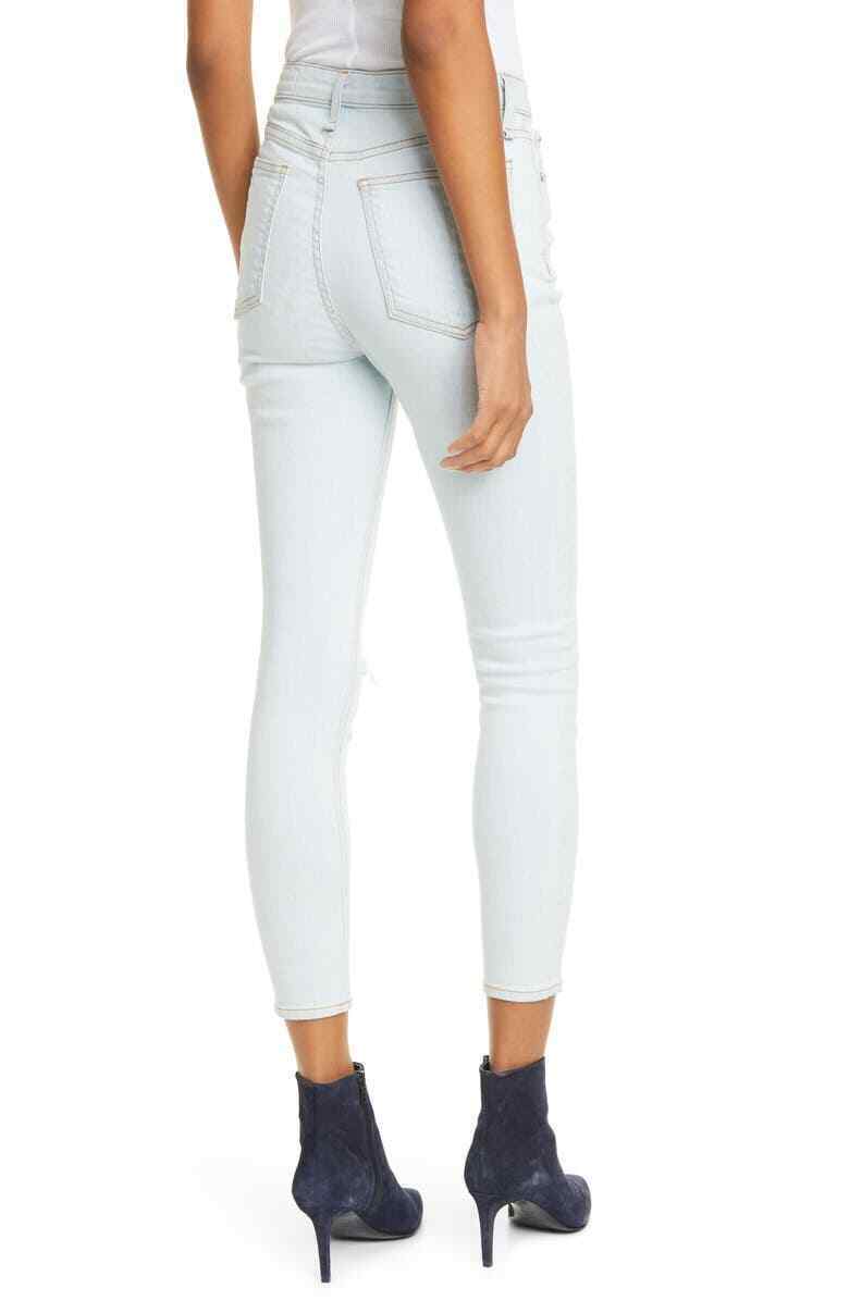 RAG & BONE Nina Ripped High Waist Ankle Skinny Jeans Light Blue Size 31 $195