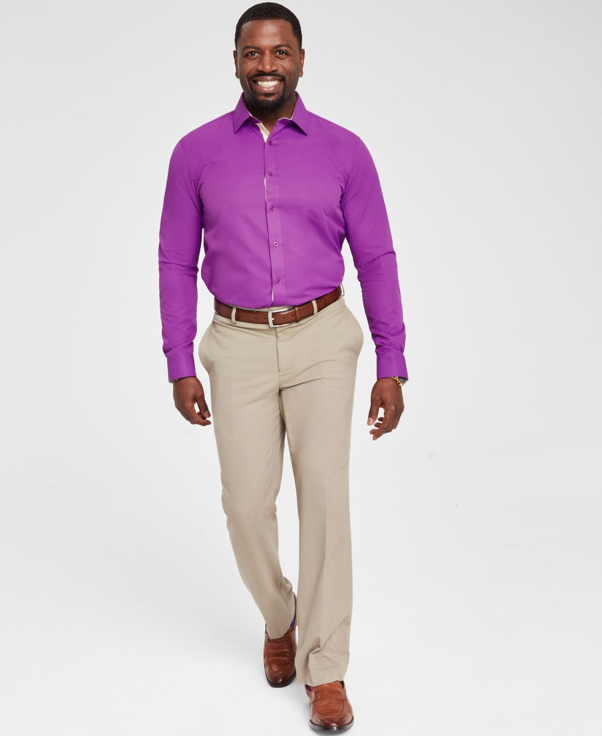 Tayion Collection Mens Slim fit Long Sleeve T-Shirt Shirt Large Purple Solid