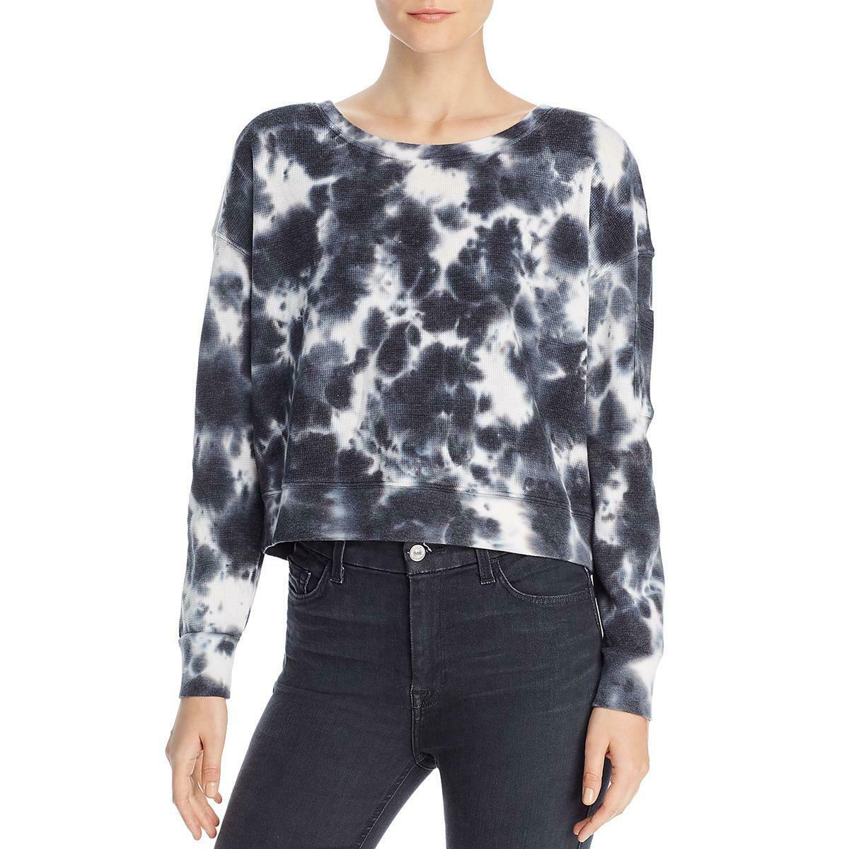 Splendid Womens Tie-Dye Waffle Knit Pullover Crop Top Shirt Black Size XL $88