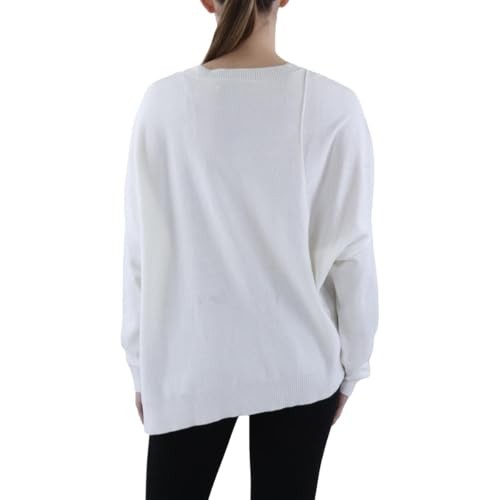 DKNY Womens Asymmetric Ribbed Knit Pullover Top Ivory Size XL