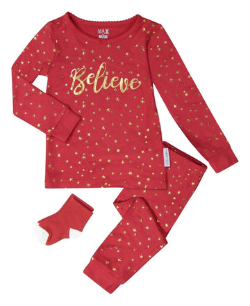 Max & Olivia Toddler Girls Plush Cuddly Pajama 3 Piece Set Red Size 4T