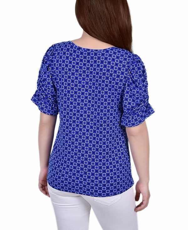 NY Collection Petite Elbow Cuffed Sleeve Hardware Top Blue Size PS MSRP $42