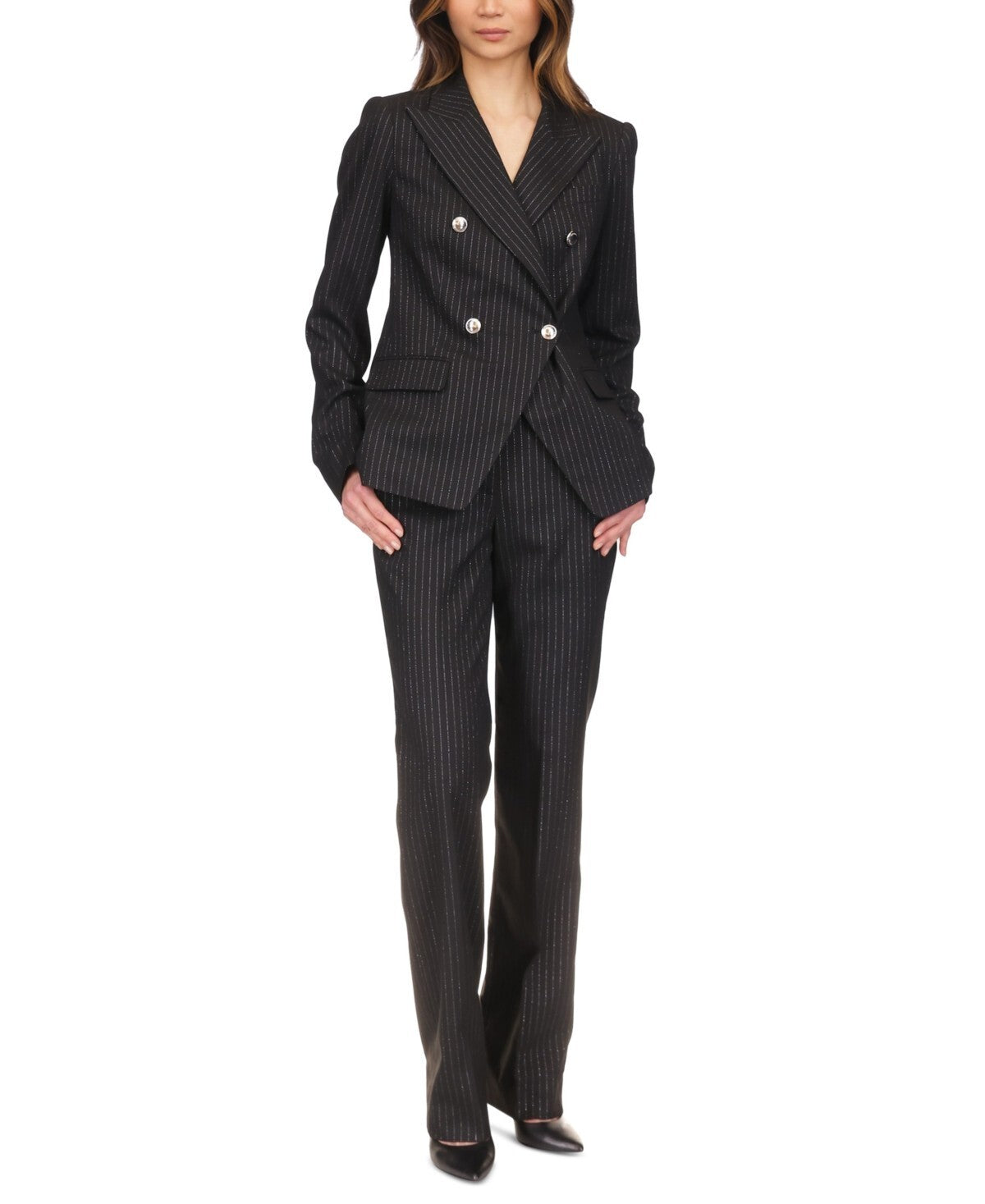 Michael Kors Women's Metallic Pinstripe Cutaway Blazer Black Size 12 MSRP $250