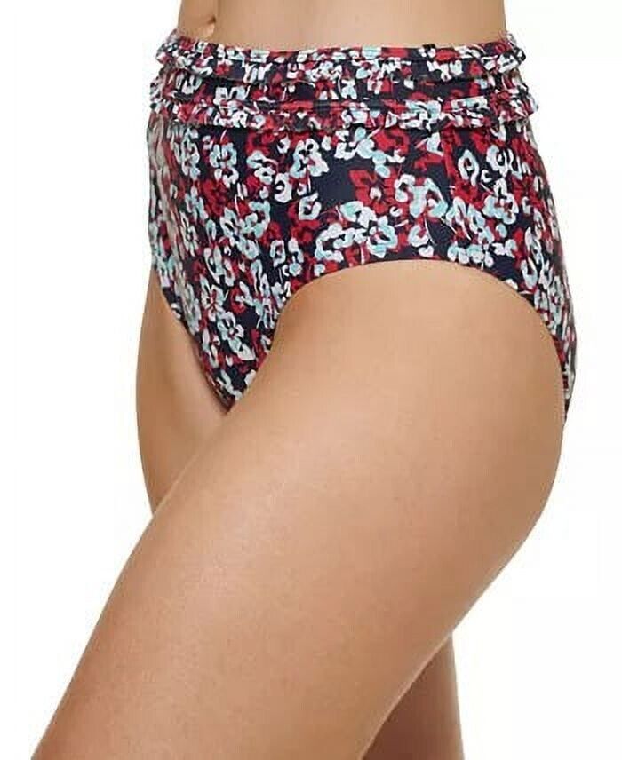 Tommy Hilfiger Floral High Waist Bikini Bottoms Swimsuit Blue Size XL Black