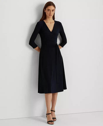 Lauren Ralph Lauren Surplice Jersey Dress Black Size 16 MSRP $125