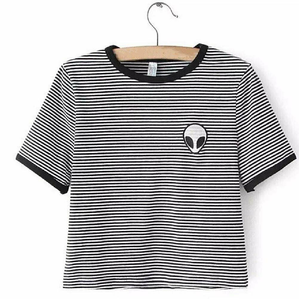 Ugotech Alien Crop Top Women Slim Tees Size M Black White
