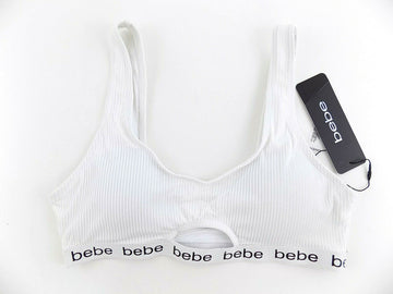 bebe Womens White Ribbed Bikini top Size S MSRP $25