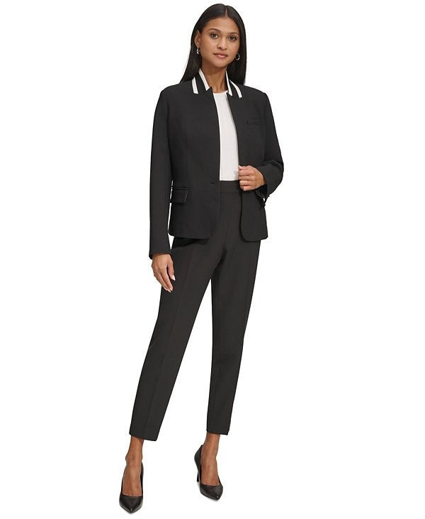 Karl Lagerfeld Women's Reverse Lapel One Button Blazer Black Size 2 MSRP $159