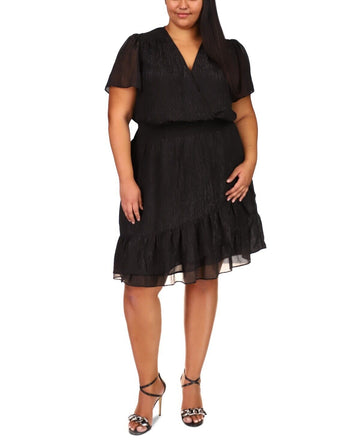 Michael Kors Plus Size Ruffled Faux-Wrap Dr Black Size 1X MSRP $165