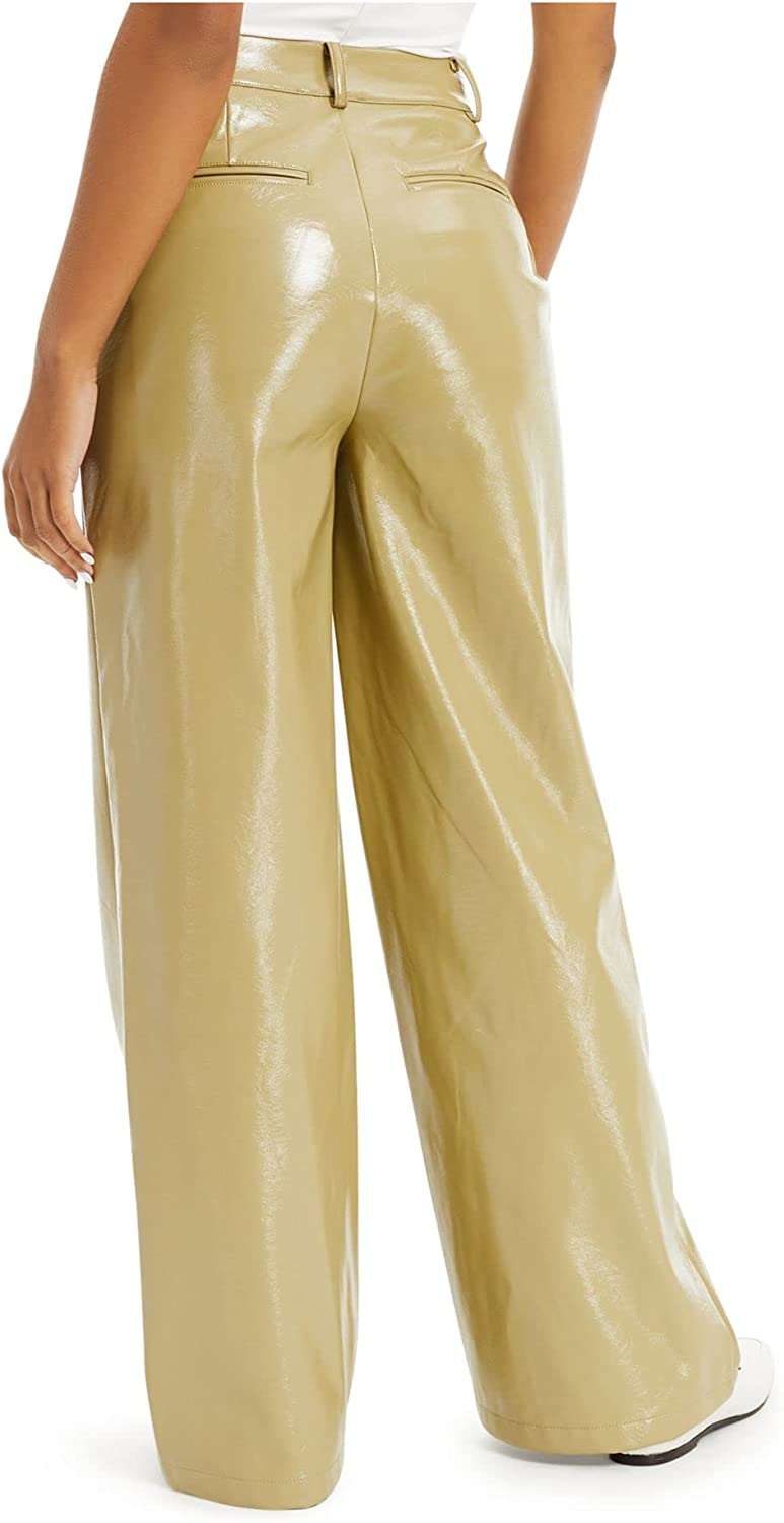 Danielle Bernstein Womens Faux Leather Wide Leg Leather Pants Green Size 0