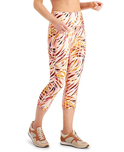 Ideology Women's Performance Printed Cropped Leggings Orange Peachberry, Size S
