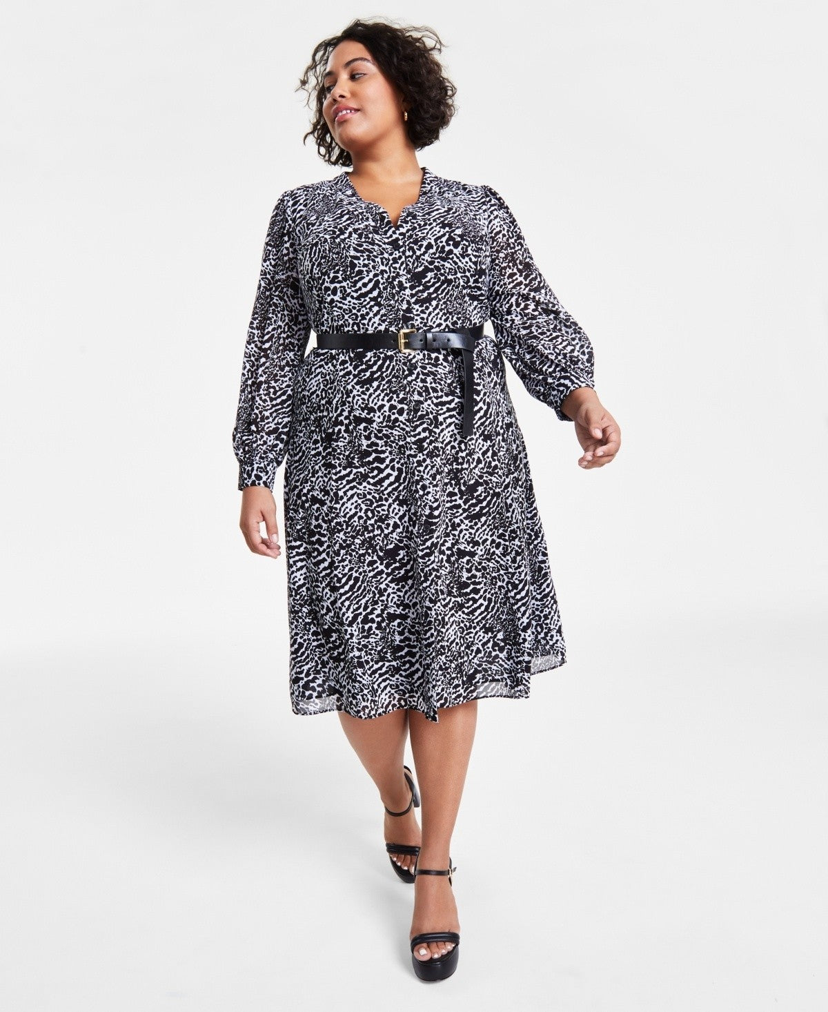 Michael Kors Plus Size 1X Animal-Print Kate Midi Dress Black MSRP $185
