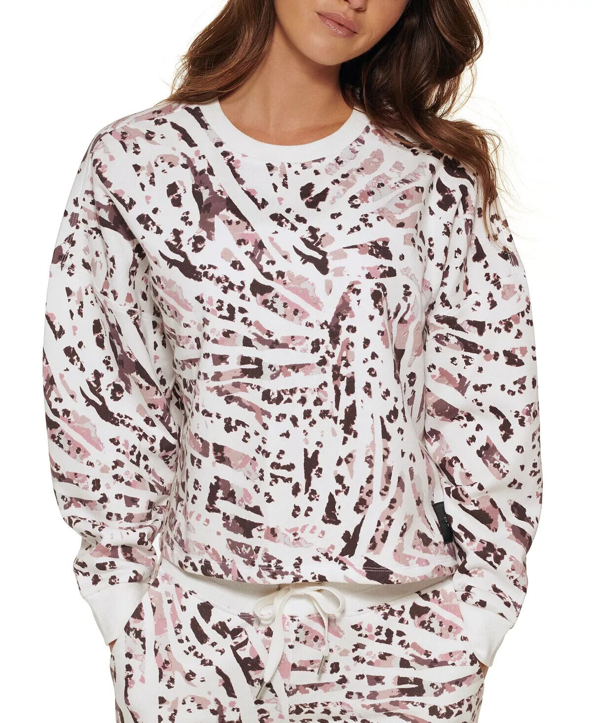 Calvin Klein Performance Women's Printed Crop Pullover Top White Size L MSRP $60