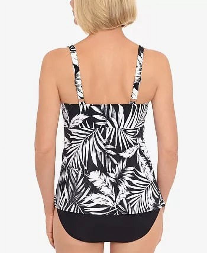 Swim Solutions FEATHER BLOOM BLACK/WHITE Triple-Tier One-Piece Swimsuit Size 10