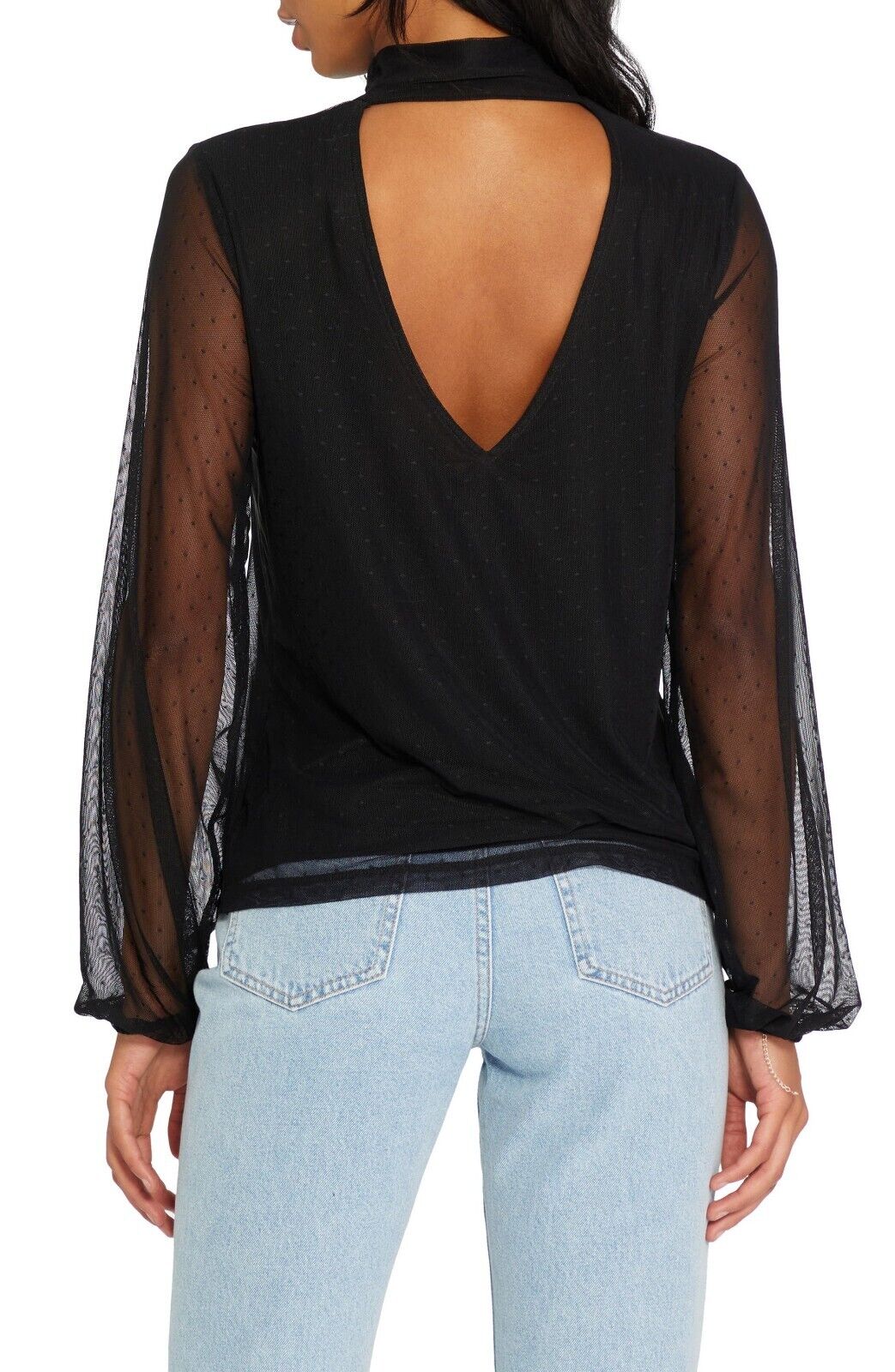 Sanctuary Womens Midnite Hour Mesh Long Sleeve Blouse Black Size M MSRP $69