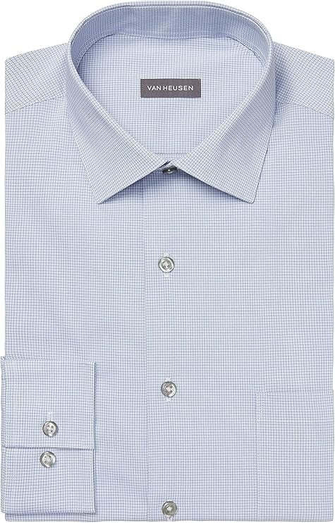 Van Heusen Mens Dress Shirt Regular Fit Stain Shield Stretch 15-15.5 Neck 34-35 Sleeve Blue Silver