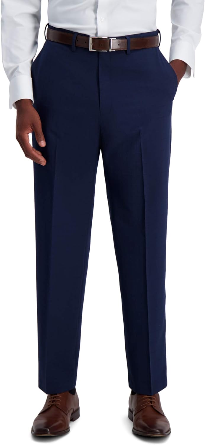 J.M. Haggar Men's Classic Fit Flat Front Dress Pant, Navy, 32W x 30L