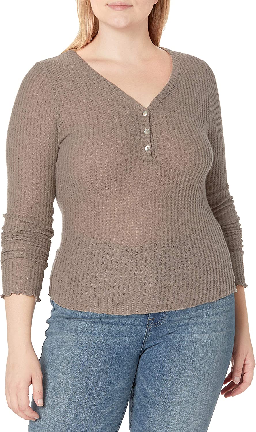 KENDALL + KYLIE Women's Button Front Long Sleeve Top, Charcoal Gray Plus Size 2X