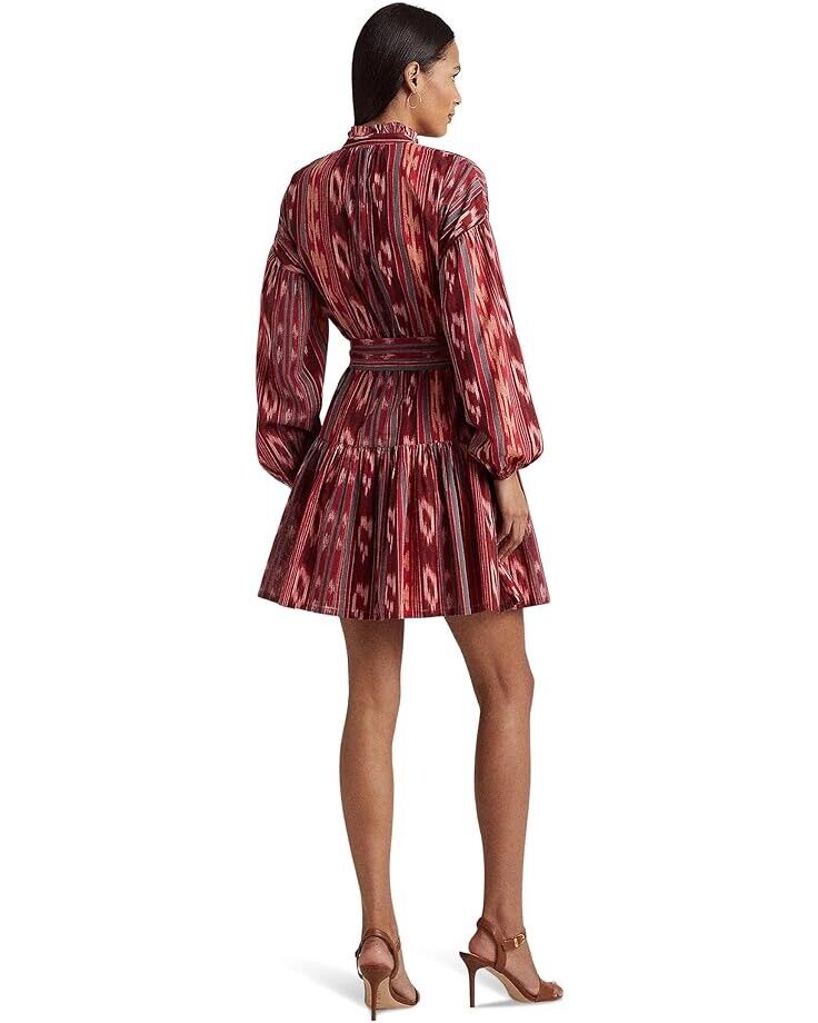 LAUREN Ralph Lauren Geo-Stripe Belted Cotton Voile Dress Red Pink Size 6 $195