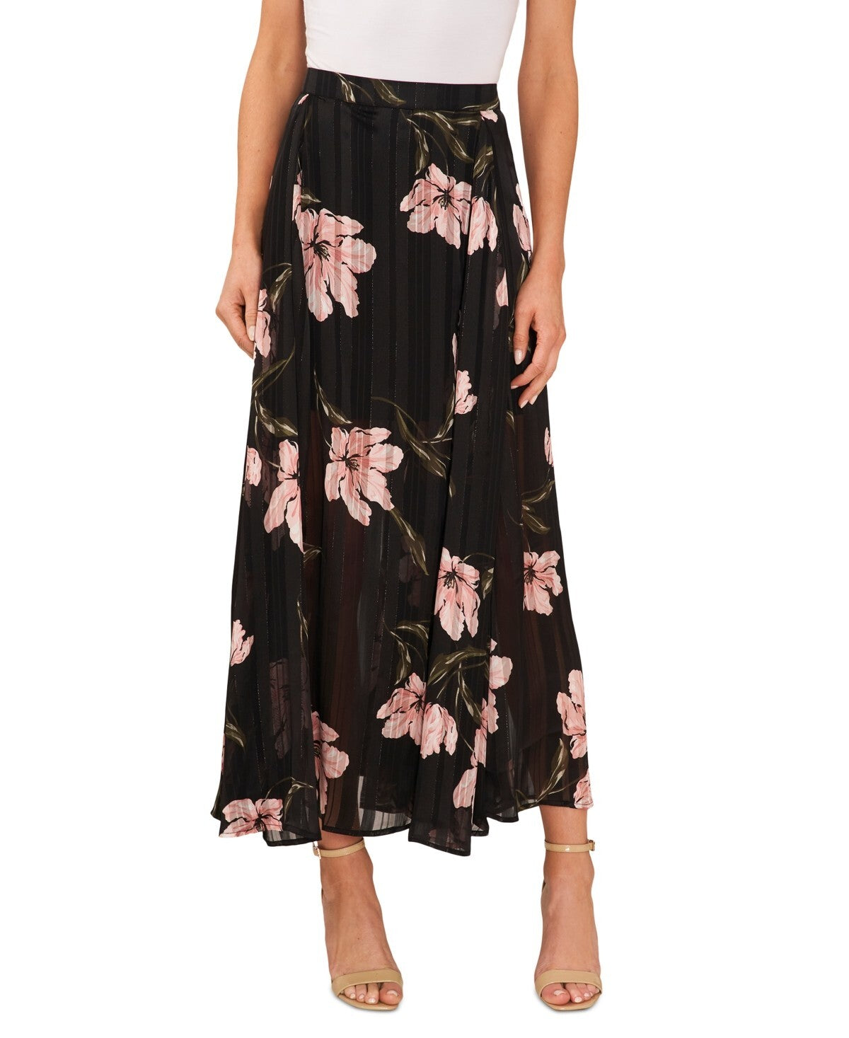 CeCe Women's Pleated Floral Maxi Skirt Black Size S MSRP $99