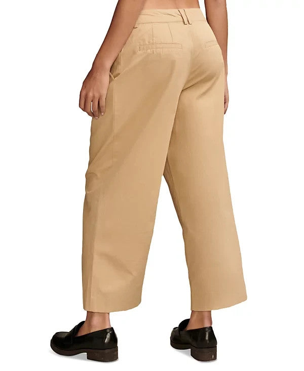 Lucky Brand Women's Pleated Cropped Wide-Leg Pants Beige Size 8 MSRP $99